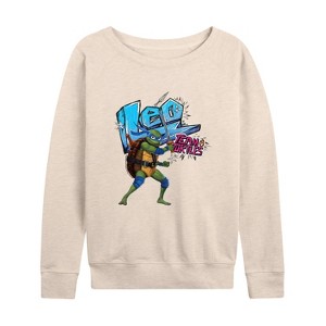 Women's - Teenage Mutant Ninja Turtles - Leonardo AKA Leo Lightweight French Terry Wide Neck Long Sleeve Shirt - 1 of 4