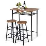 Tangkula 3-Piece Bar Table and Chair Set Counter Height Bistro Table with 2 Stools Rectangular 2 Person Dining Set with Shelf