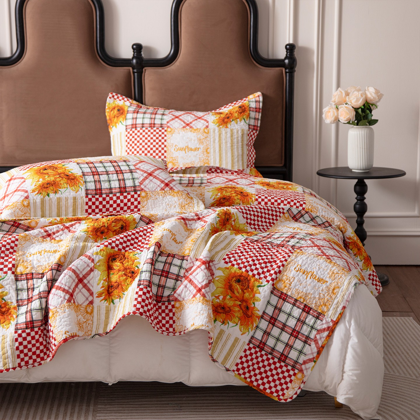 Комплект с покрывалом Acoinel Sunflower Patchwork Quilt Set - 3-Piece Reversible Bedspread with Pillow Shams — фото 5