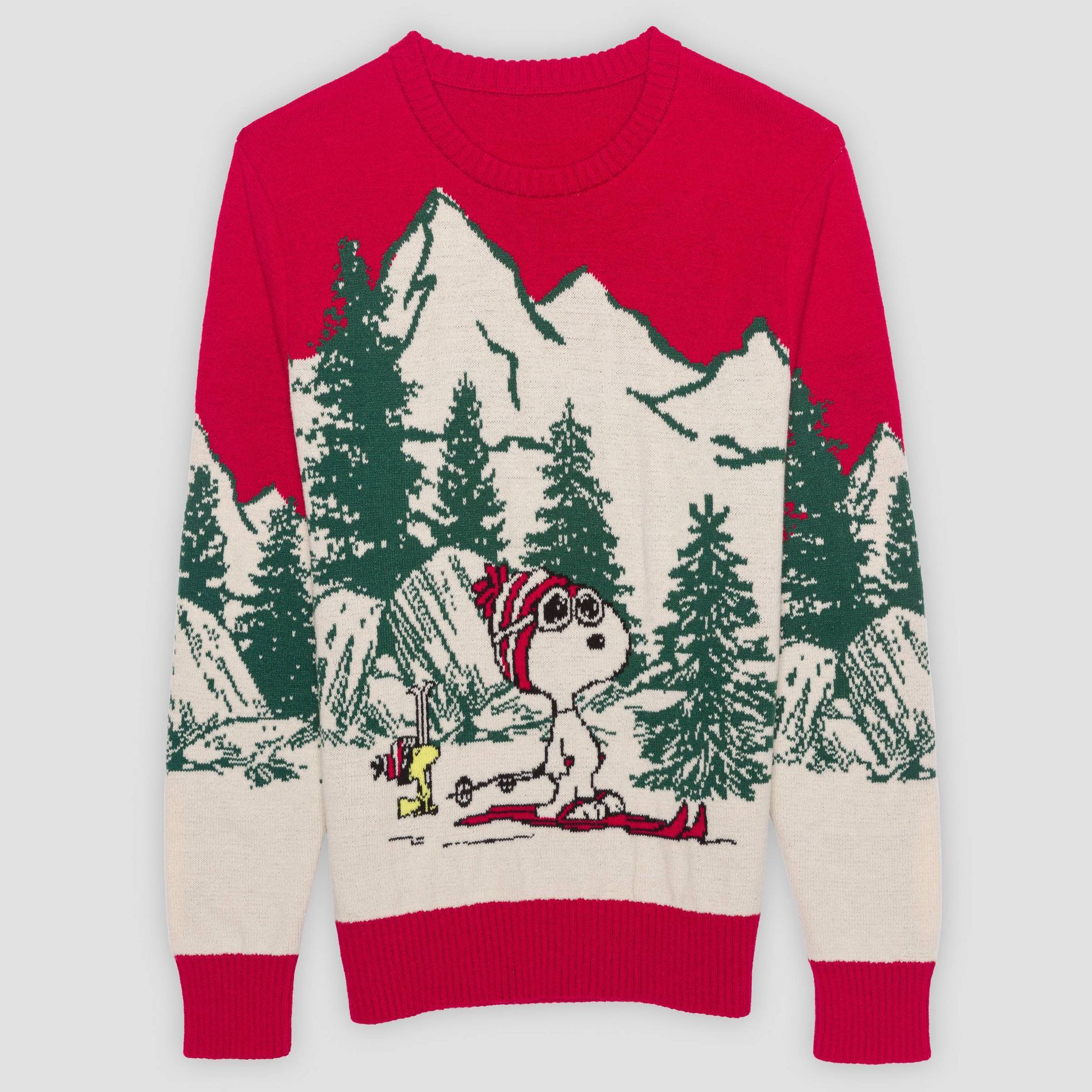 Men's Snoopy Skiing Sweater - Red