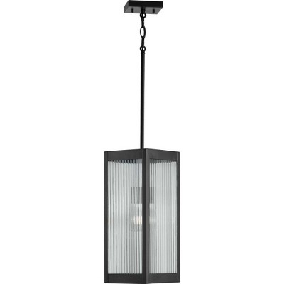 Matte Black Rippled Glass Outdoor Hanging Lantern