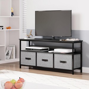 Modern TV Console Stand with 2-3 Drawers & Open Shelf - Slim Media Storage Cabinet for 50-55 Inch TVs, Living Room & Bedroom Entertainment Center - 1 of 4