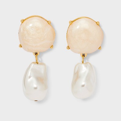 Baroque Pearl Drop Earrings - A New Day™ Ivory/Gold