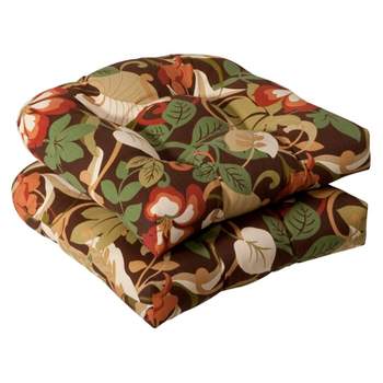Outdoor 2-Piece Wicker Chair Cushion Set - Brown/Green Floral - Pillow Perfect