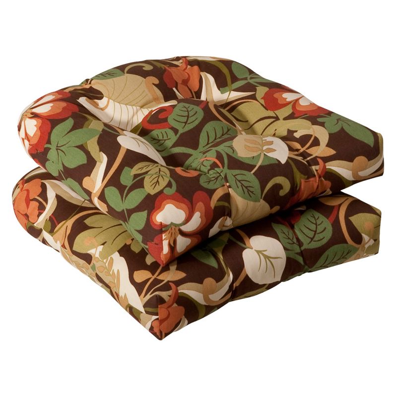 Outdoor 2-Piece Wicker Chair Cushion Set - Brown/Green Floral - Pillow Perfect, 1 of 5
