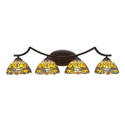 Toltec Lighting Zilo 4 - Light Vanity in  Dark Granite with 7" Amber Dragonfly Art Glass Shade