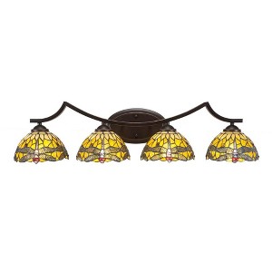 Toltec Lighting Zilo 4 - Light Vanity in  Dark Granite with 7" Amber Dragonfly Art Glass Shade - 1 of 1