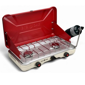 GasOne PS-2500RWA Portable Camping Stove - Double Propane Stove with Auto Twist Turn Ignition 22,000 BTU Camping Cooktop with 2 Burners and Wind Guard - 1 of 4
