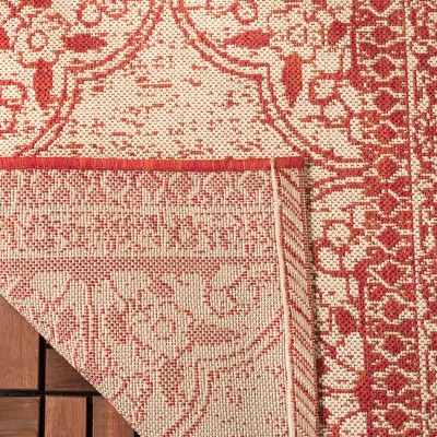 Red and Cream Square Synthetic Outdoor Area Rug