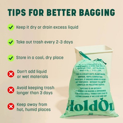 HoldOn Bags Compostable Tall Kitchen Trash Bags - 13gal/25ct