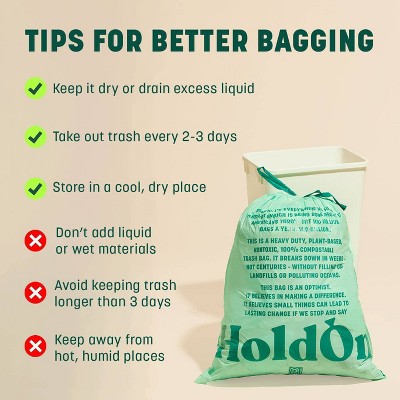 HoldOn Bags Compostable Tall Kitchen Trash Bags - 13 Gallon/25ct