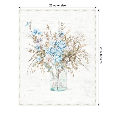 Blue Flowers in Glass Vase Canvas Wall Art with White Frame