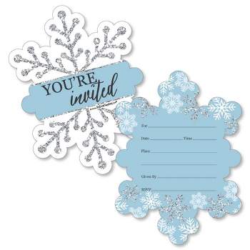 Big Dot of Happiness Winter Wonderland - Shaped Fill-in Invites - Snowflake Holiday Party and Winter Wedding Invites Cards with Envelopes - Set of 12