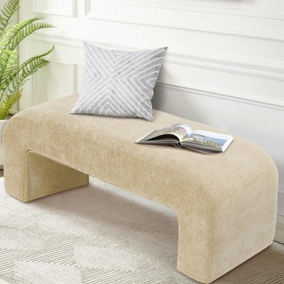 Lily 47" Upholstered Scroll Velvet Waterfall Bench/Chenille Entryway Bench for Bedroom-Maison Boucle