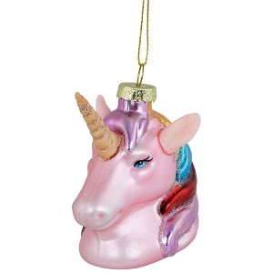 Northlight 3.5" Pink Unicorn Head with Rainbow Mane Glass Christmas Ornament - 1 of 4