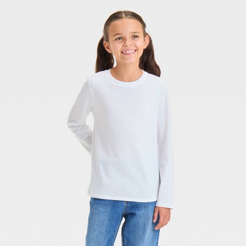 Girls white long sleeve shirt best sale