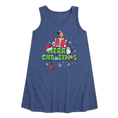 Nickelodeon Merry Christmas Laylay Icons Graphic Sleeveless Aline Dress - Heather Navy - 6T