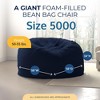 Ultimate Sack 5ft Bean Bag Chair and Footstool, Oversized Comfortable Indoor Floor Lounger, Giant Foam-Filled Furniture for Relaxing, Navy Suede - 3 of 4