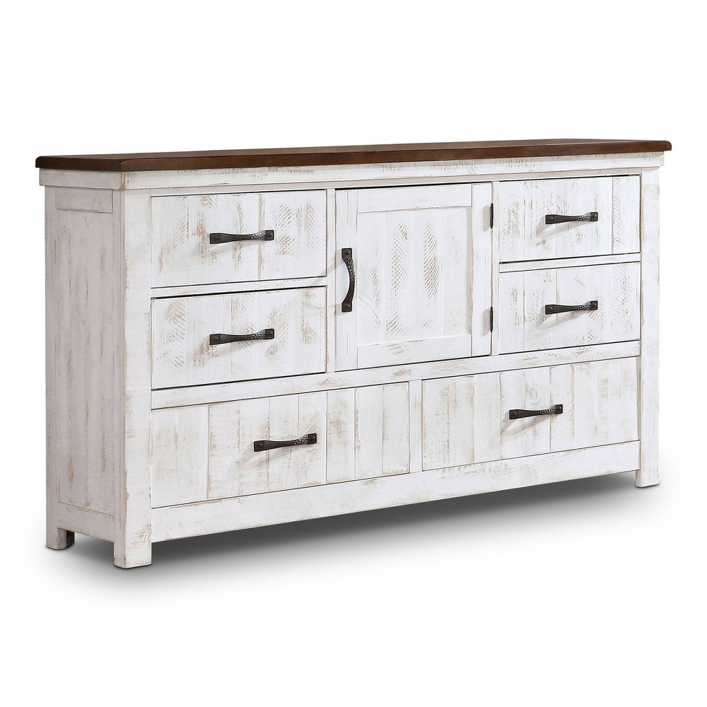 Photos - Dresser / Chests of Drawers Willow Rustic 6 Drawer Dresser Distressed White/Walnut - HOMES: Inside + O
