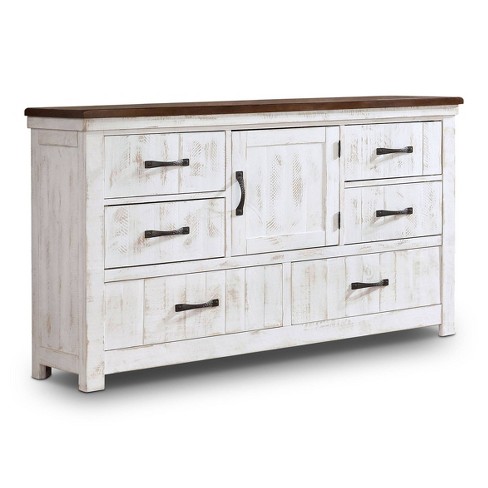 Willow Rustic 6 Drawer Dresser, Distressed White Dresser With Mirror