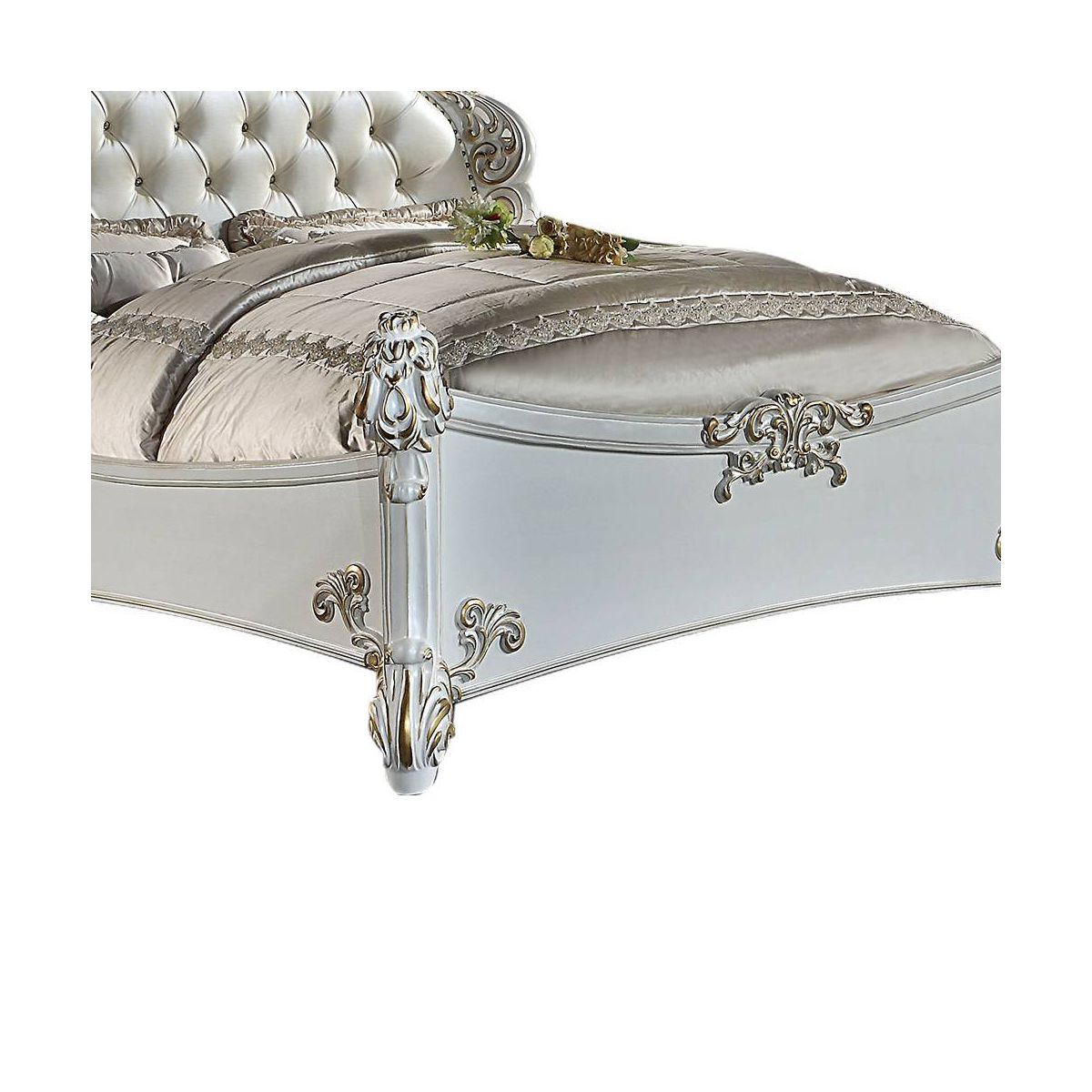 94" Eastern King Bed Vendome Bed Synthetic Leather and Antique Pearl Finish - Acme Furniture: Luxurious Carved Details - thumbnail 6