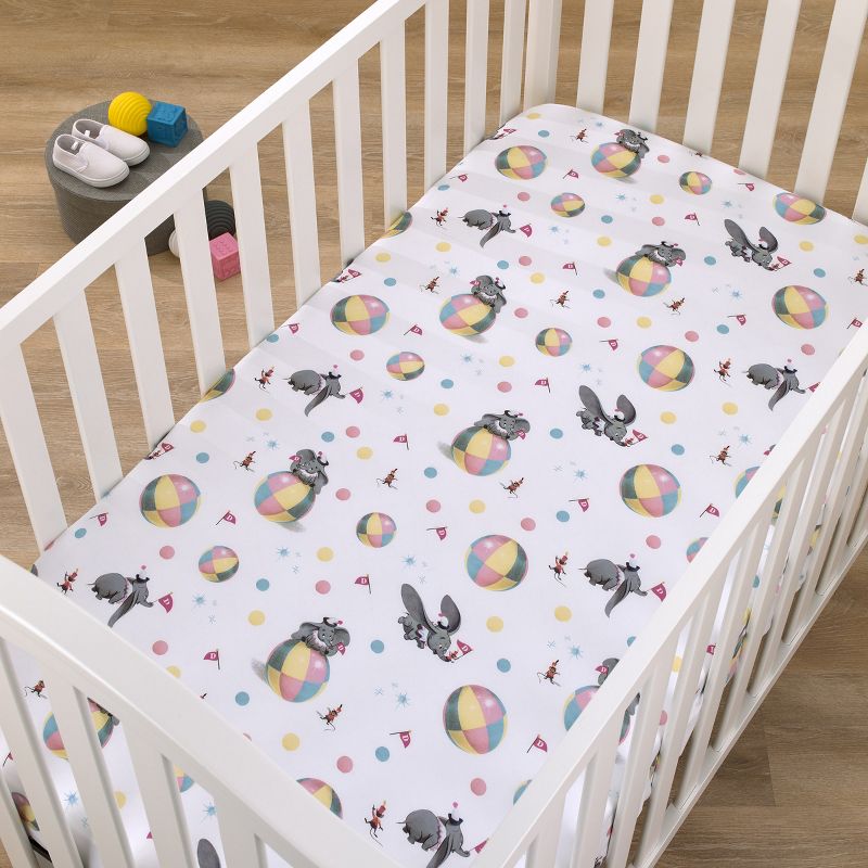 Disney Vintage Dumbo - Gray, White and Multi-Colored Circus Flags, Balls and Timothy Mouse Nursery Fitted Mini Crib Sheet, 2 of 6