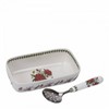Portmeirion Botanic Garden Porcelain Cranberry Dish and Slotted Spoon, 2-Piece Set - Rhododendron Motif, Dish: 8 x 4.25 inch / Spoon: 4.25 inch - 3 of 4