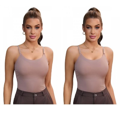 INSPIRE CHIC 2 Pcs Women's Slim Fit U-Neck Tank Top Adjustable Spaghetti Straps Breathable Shapewear Camisole