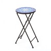 CAVINAS Foldable Outdoor Side Table with Glass Top and Iron Frame,Portable and Stylish Small Patio Table,Patio End Table for Garden,Patio,White+Blue - 2 of 4