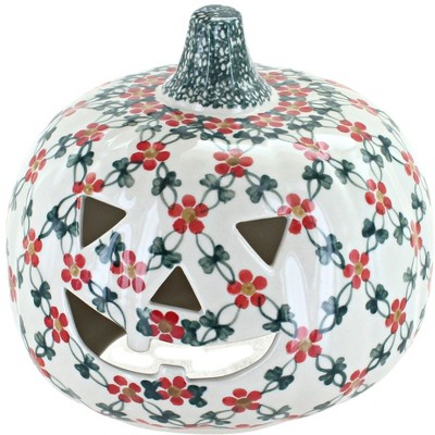 Blue Rose Polish Pottery Candy Apple Pumpkin Luminary