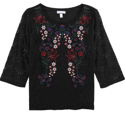 Charter Club Womens Embroidered Lace Pullover Blouse