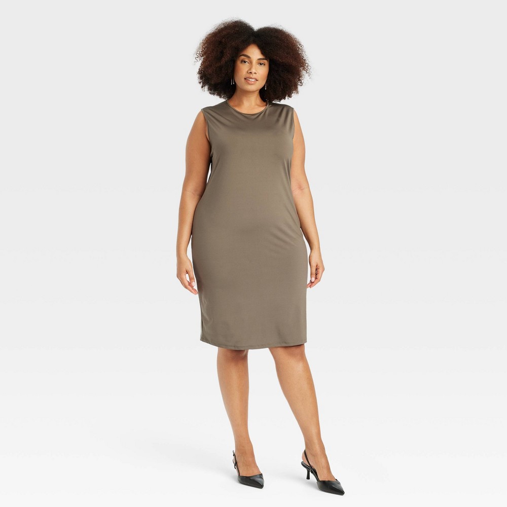 Women's Knit Dress - A New Day™ Olive 3X