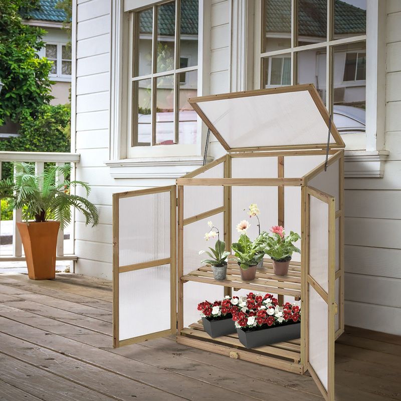 Costway Garden Portable Wooden GreenHouse Cold Frame Raised Plants Shelves Protection, 1 of 11