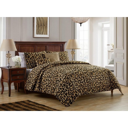 Vcny Home Cheetah Reversible Quilt Set Brown 3 Piece King Quilt Set Target