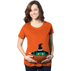 Maternity Peeking Witch Baby Halloween Funny Pregnancy Gift T shirt - Crazy Dog Maternity T Shirt - 1 of 4