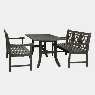 Renaissance 3pc Wood Curvy Outdoor Patio Dining Set - Gray - Vifah