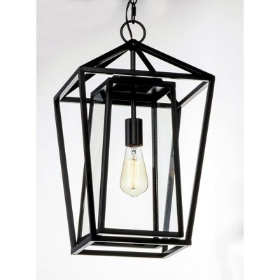 Elegant Artisan 12" Black Steel Outdoor Hanging Lantern with Clear Glass