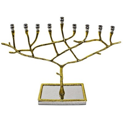 Classic Touch Nickel Candle Menorah with Gold trim