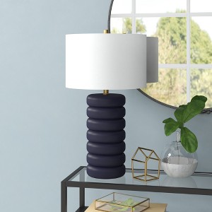 Hudson and Canal 25" Tall Glass Bubble Body Table Lamp with Fabric Shade - 1 of 4