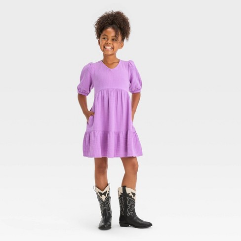 Girls' Short Sleeve Gauze Dress - Cat & Jack™ Violet XXL