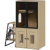 Double-Layer Litter Box Enclosure with Platform,Modern Burlywood Cat Cabinet,Ladder,Hammock,Metal Mesh Door,Hidden Furniture Indoor Cat House - 4 of 4