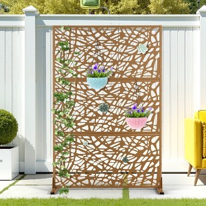 TOAOTBNBO Metal Privacy Screen with Stand, Decorative Privacy Fence Panels with Net Pattern, Outdoor Privacy Screen for Garden, Brown - 1 of 4
