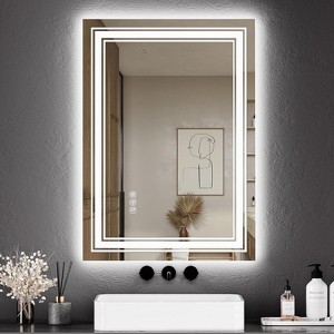 Anti-Fog LED Bathroom Mirror, Dimmable Vanity Mirror with Front & Back Lighting, Memory Function, Stepless Dimming, Modern Bathroom Wall Mirror - 1 of 4