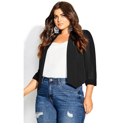 Women's Plus Size Cropped Blazer Jacket - black | CITY CHIC