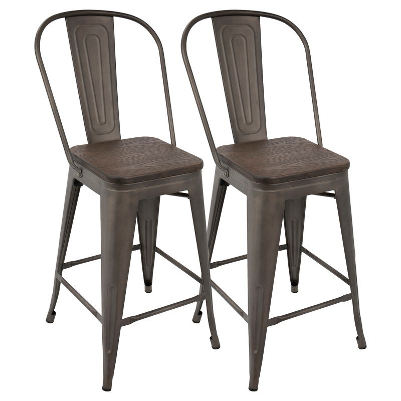 Set of 2 24" Oregon Industrial High Back Counter Height Barstools - LumiSource, 1 of 15