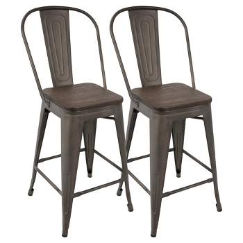 Set of 2 24" Oregon Industrial High Back Counter Height Barstools - LumiSource