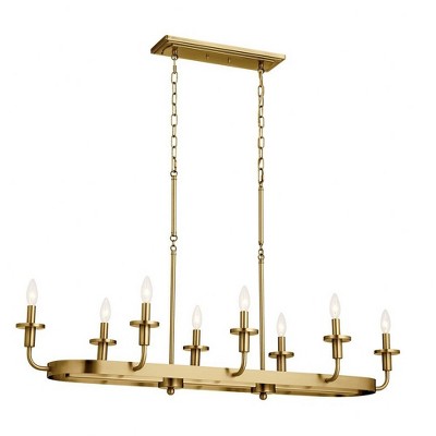 Vetivene Natural Brass 8-Light Linear Chandelier with Opal Glass Shades