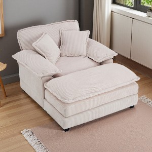 56.3" Corduroy Single Sofa Chair with Pillows and Ottoman - 1 of 4