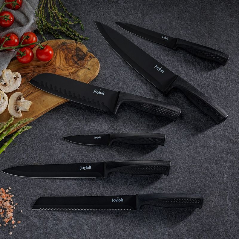 JoyJolt Multi Purpose 12 Piece Non-Stick Kitchen Knife Set - 6 Knives & 6 Blade Guards Set - Black, 5 of 8