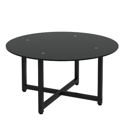 NicBex 35.44 Inch Round Coffee Table with Tempered Glass Tabletop,Side Center Table for Living Room,Bedroom